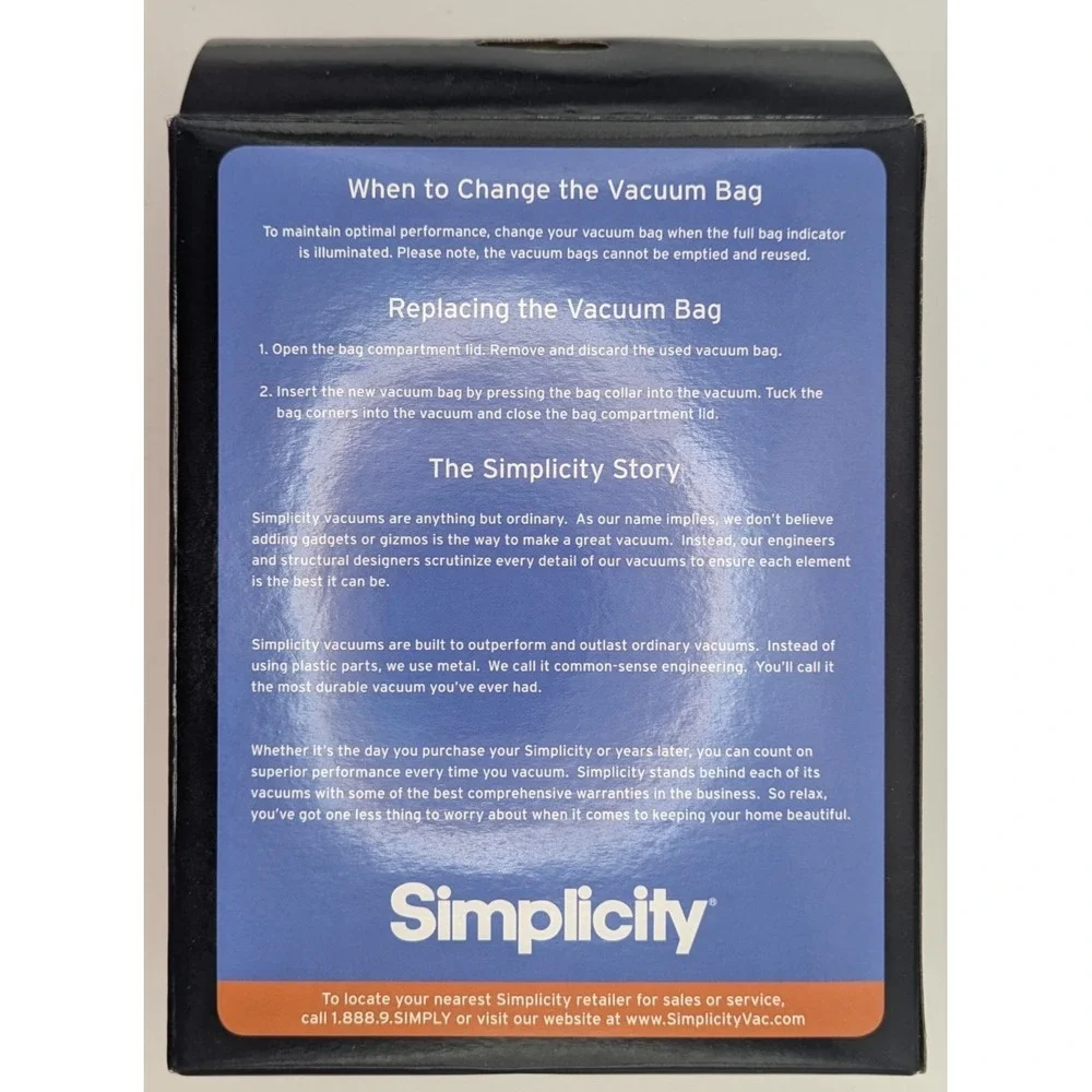 SIMPLICITY Type A HEPA Vacuum Bags 4 Pack Genuine S20 S20E Upright